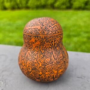 Vtg Peru Alejandro Osores Cipriano Hand Carved Story Telling Pictorial 3" Gourd
